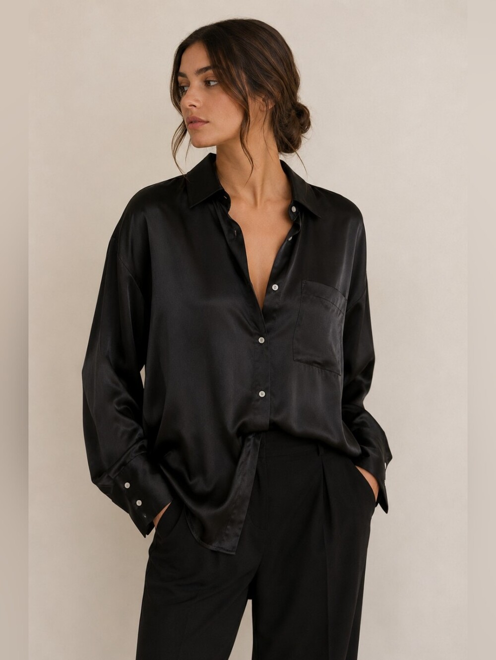 Free People Shooting For The Moon Satin Button Down, L, Minimalist, Satin, Flaw!